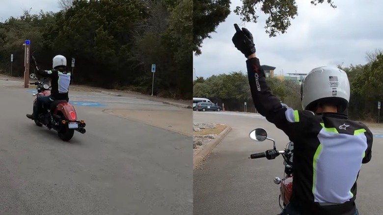 Rider circling left hand over head