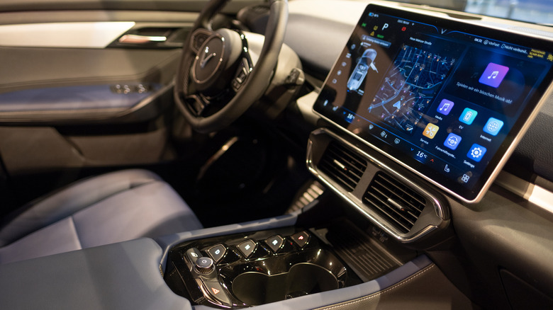 Car interior showing a digital dashboard