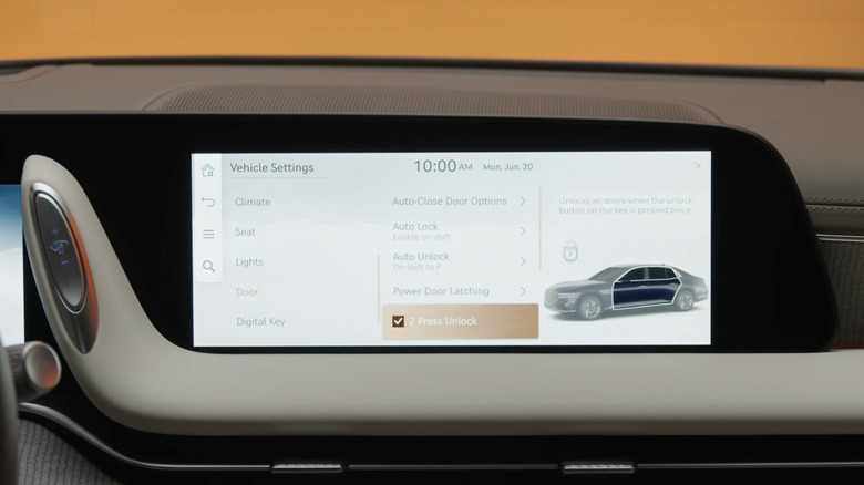 Digital screen showing various car features