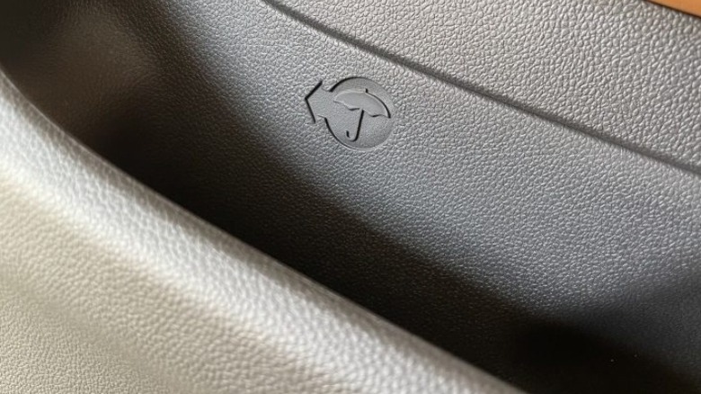 Car door pocket showing an umbrella icon