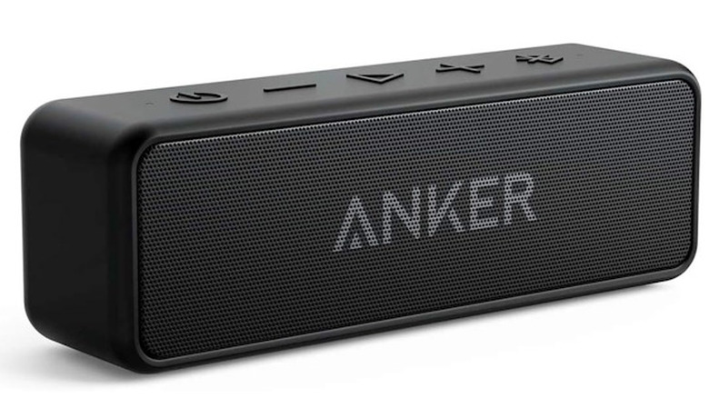 Anker Bluetooth speaker with the Anker logo pointing forward on a white background