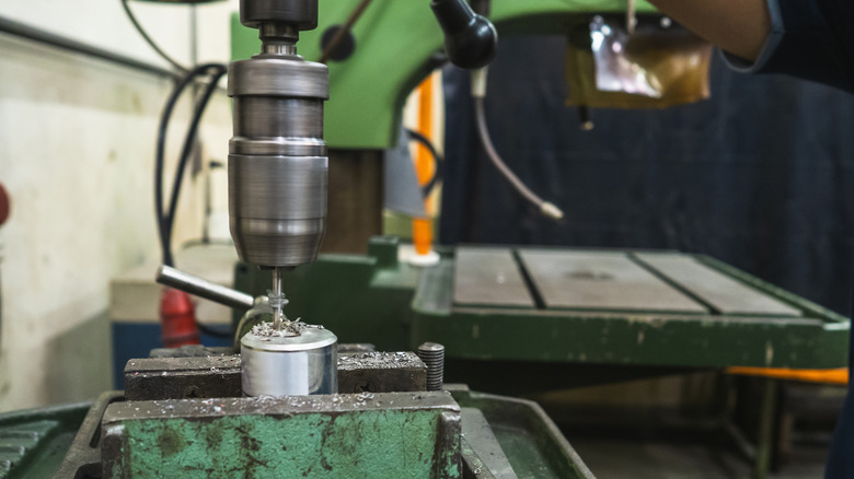 cutting metal stock with a drill press