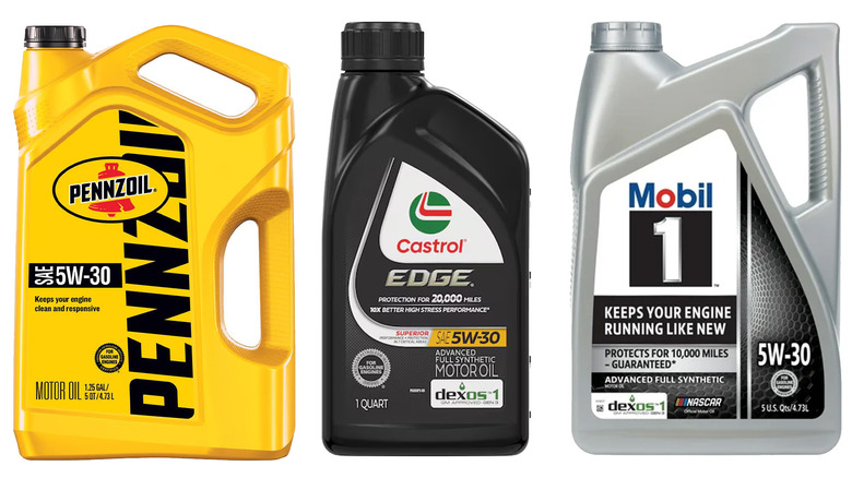 Three motor oils lined up against a white background