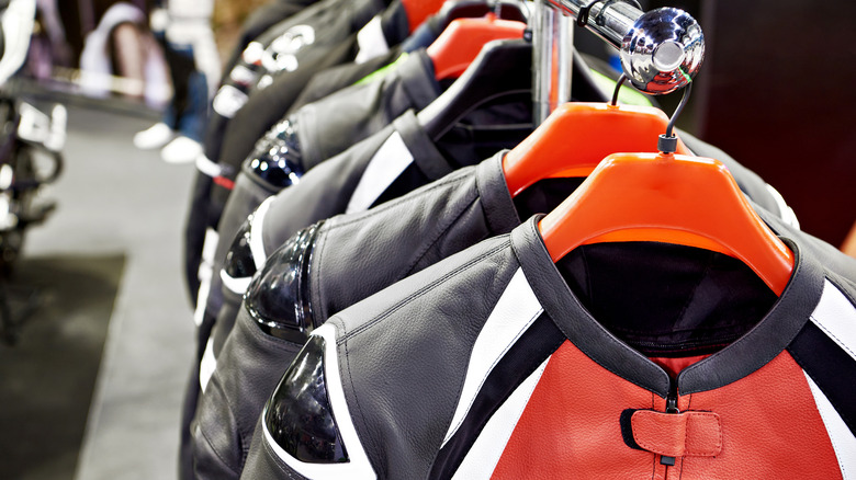 Motorcycle jackets in a bike gear shop