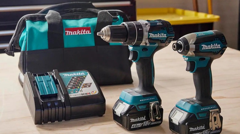Makita drill and impact driver sitting on table