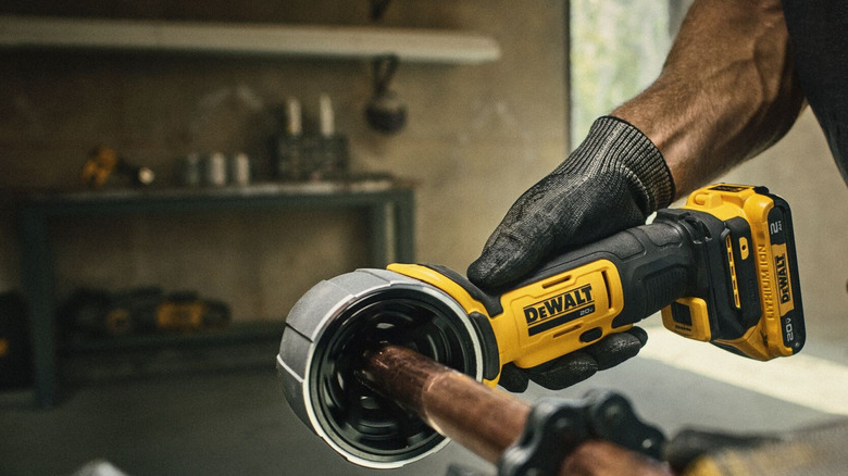 DeWalt 20V Max Pipe Deburring Tool in a workshop