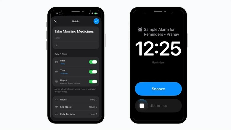 Screenshot of iPhone displaying the Alarm feature in Reminders app