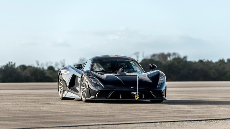 A black 2020 Hennessey Venom F5 during top speed testing