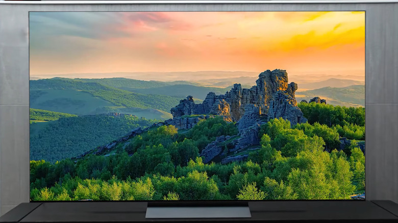 LG 77-inch OLED C5 showing footage of castle ruins