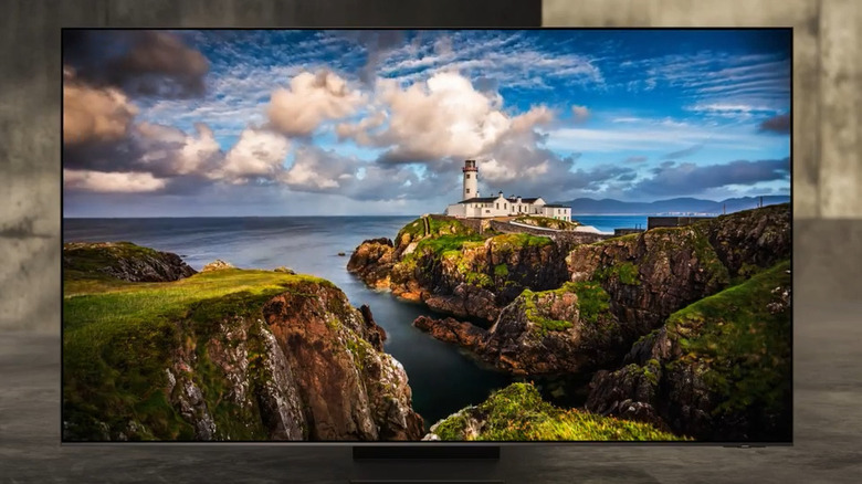 Samsung 77-inch OLED S95F with footage of a lighthouse