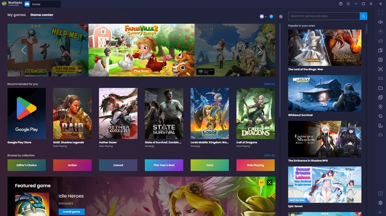 Bluestacks home screen