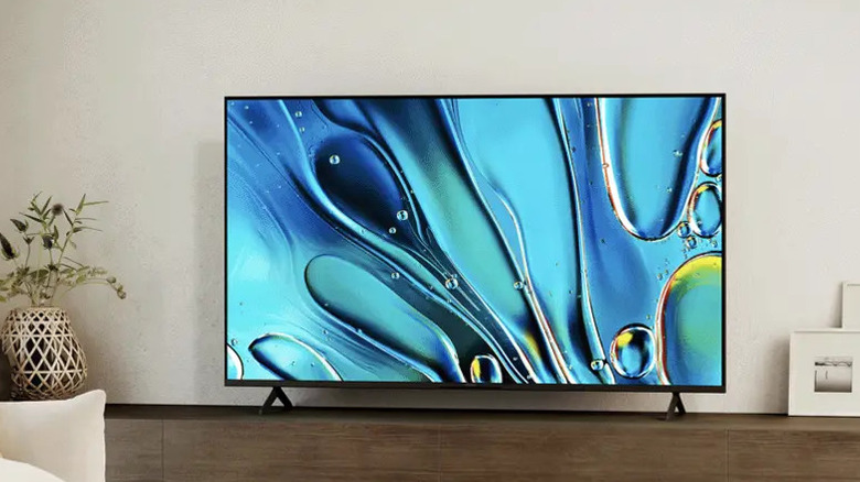 A Sony 43-inch BRAVIA 3 LED Smart TV showing water or cells and standing on a TV stand.
