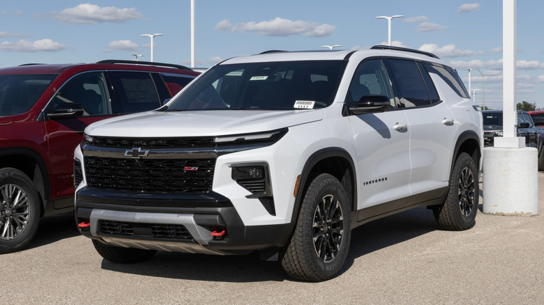 A front end shot of a white 2026 Chevrolet Traverse Z71