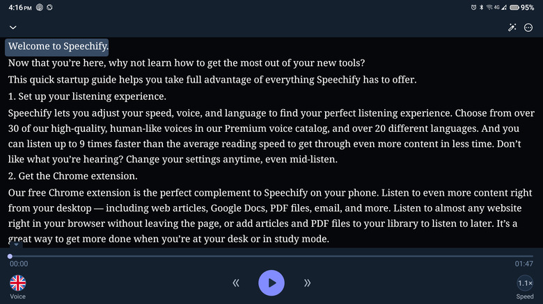 Speechify app sample text