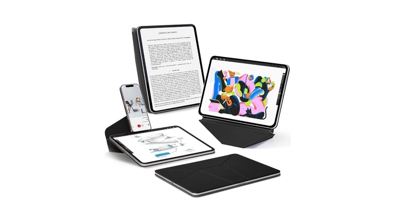 An iPad using the Moft Dynamic case in different angles