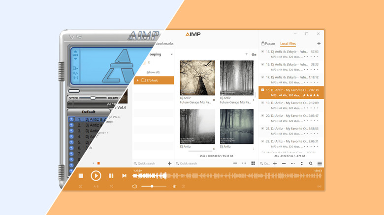AIMP window on white and orange background