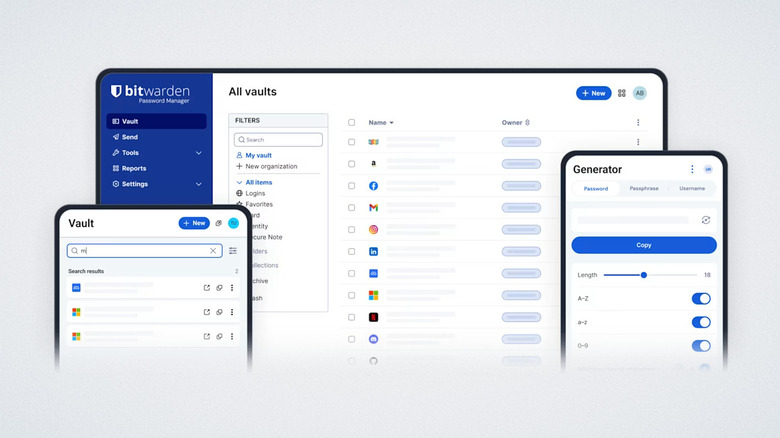 Bitwarden app on multiple platforms white background