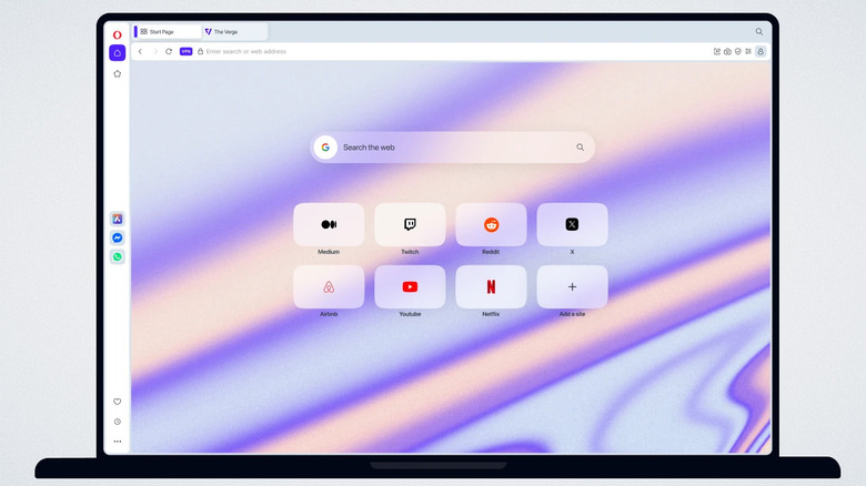 Opera browser on laptop screen
