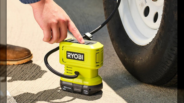 Ryobi 18V One+ High Pressure Digital Inflator inflating tire