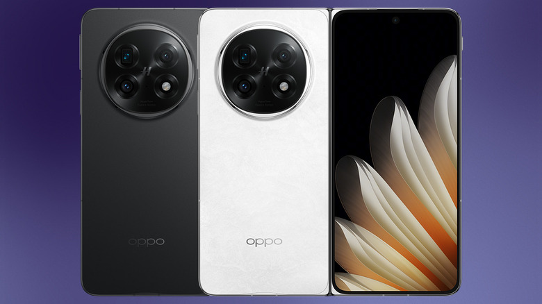Three stacked Oppo Find N5 back plates on gradient background