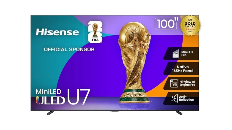 Hisense U7 100-inch MIni-LED TV on a white background