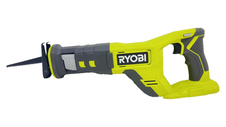 Ryobi's reciprocating saw with a long blade attached