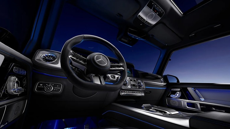 2025 Mercedes-Benz G-Class Interior During Evening With Blue Ambient Lighting