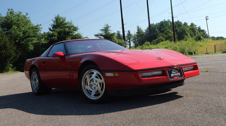 A side on shot of a red 1990 Chevrolet Corvette ZR-1