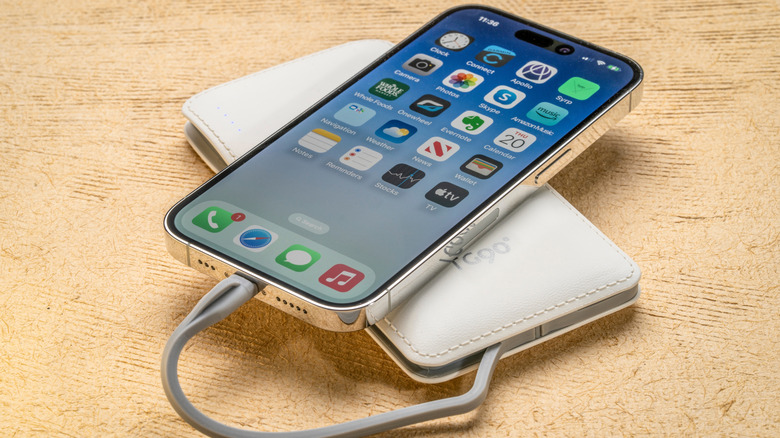 iPhone charging with a portable power bank