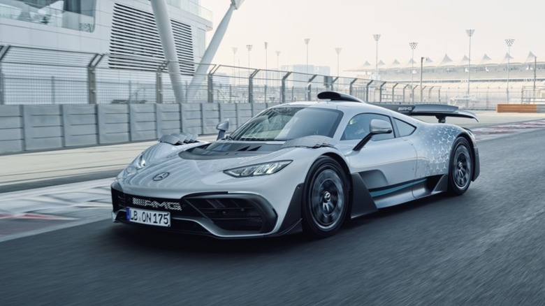 Mercedes-AMG One front 3/4 view while driving on track