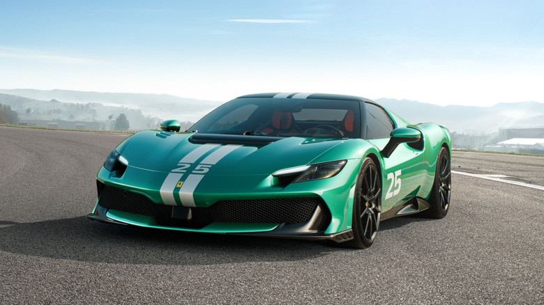 2025 Ferrari 296 Speciale front 3/4 view parked on track