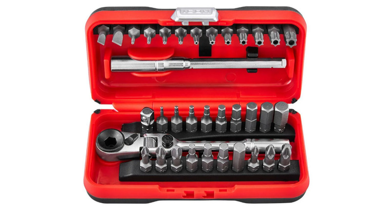 Icon Flex-Head Ratchet and some bits inside a red case on a white background