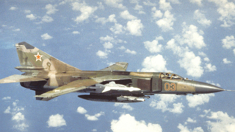 MiG-23  aircraft in flight from front right