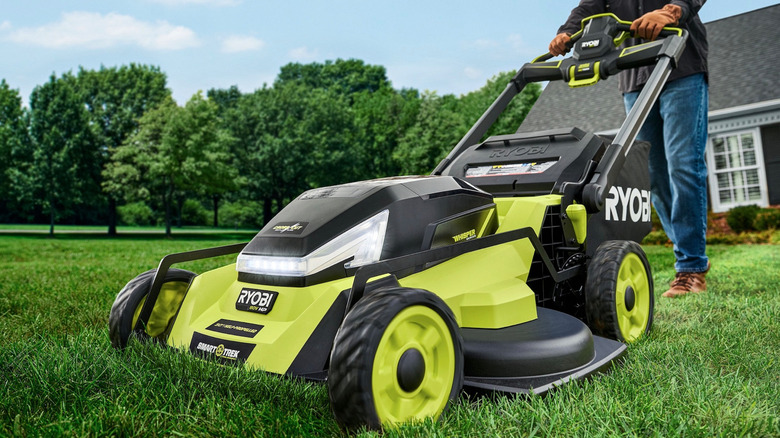 ryobi lawn mower in use