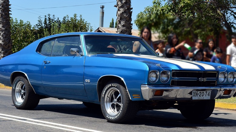 A blue 1970 Chevelle SS 454 sits on a street