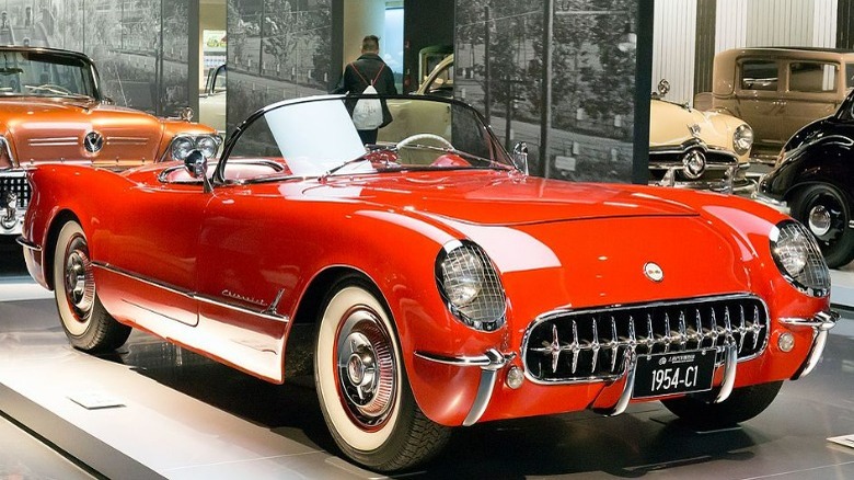 a 1954 C1 Corvette on display