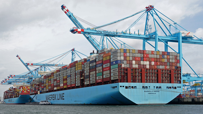 A massive container ship at port