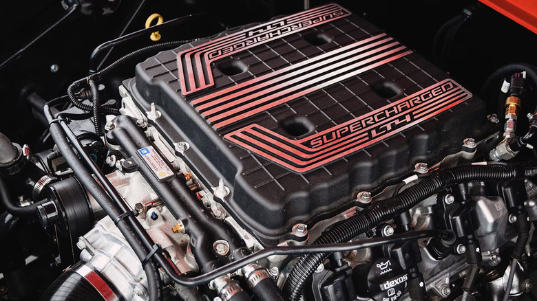 A Chevy LT4 engine in a Corvette engine bay