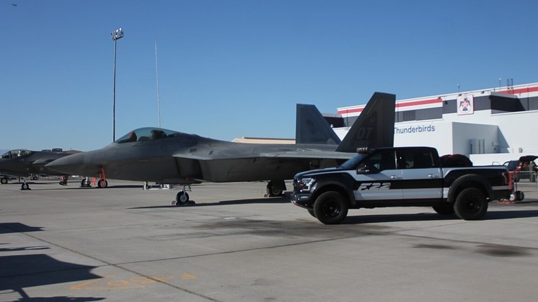 F-22 Raptor And F-150 Raptor side by side.