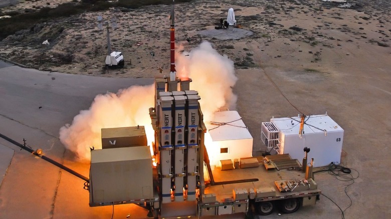 A David's Sling SAM system firing an interceptor