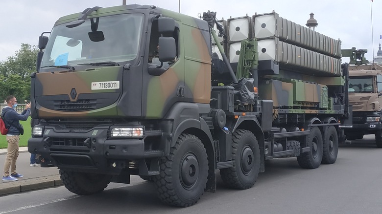 A SAMP-T SAM system parked on the street