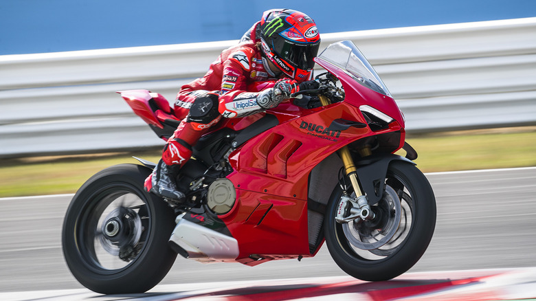 The Ducati Panigale V4 on a race track.