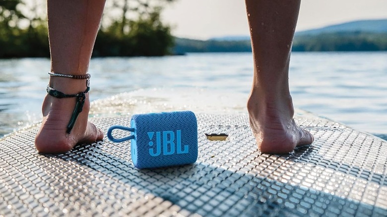 Paddle board with JBL speakers