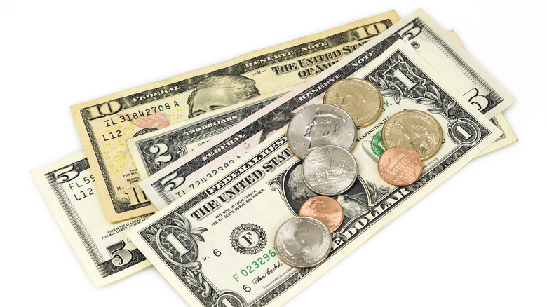 US dollar bills and coins