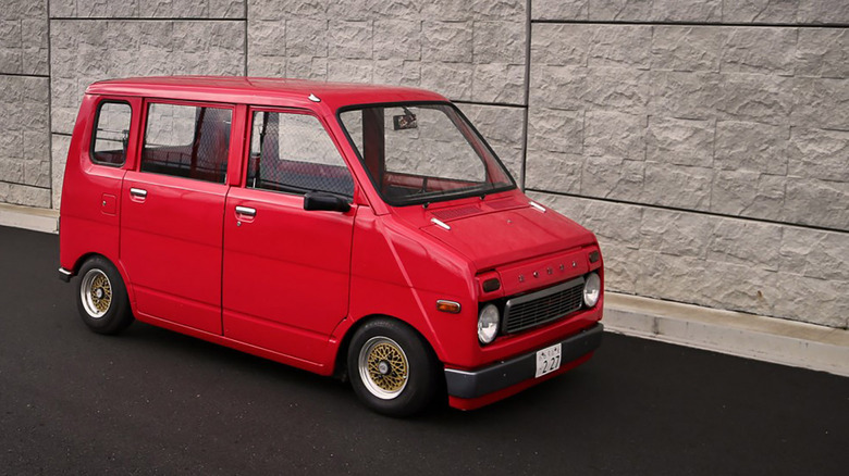 Customized red Honda Life Step Van