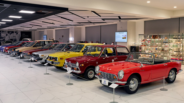 Vintage Honda models on display in collection hall