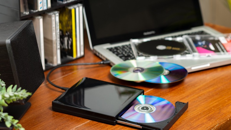 USB optical disc drive connected to laptop