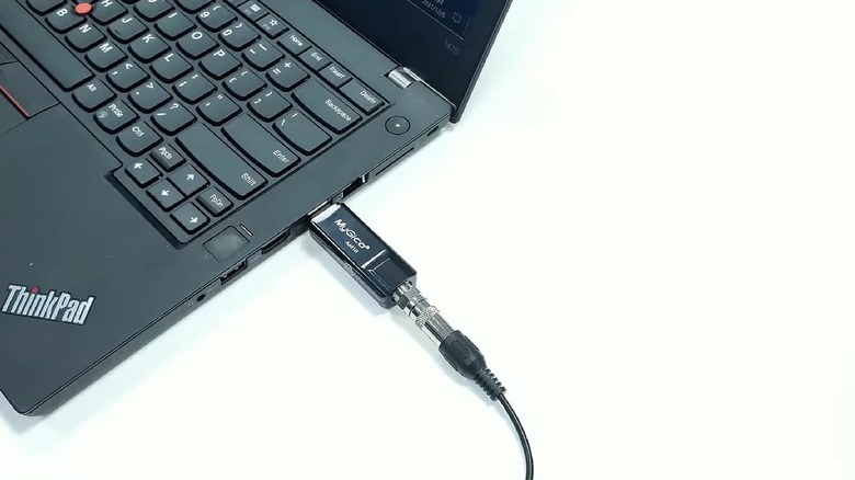 USB TV tuner stick connected to Thinkpad laptop