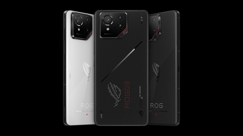 Three Asus ROG Phone 9 Pro models in different colors