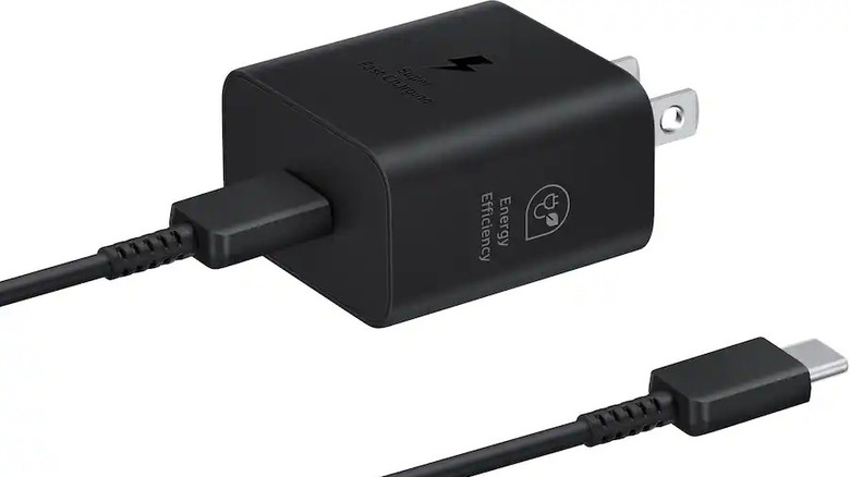 Samsung 25W Super Fast Charger next to its cord.